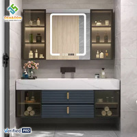 Ensemble de meuble-lavabo de salle de bain mural en bois massif Juerte moderne 2025 OEM, double vasque, miroir, robinet, station de maquillage pour chambre à coucher, salle à manger