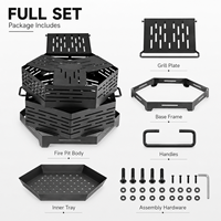 Brasero d'extérieur modulaire hexagonal géométrique robuste et empilable, portable, pour brûlage de bois, avec poignées, vente en gros