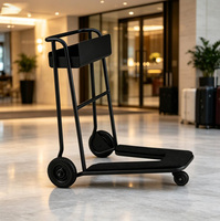 Chariot à bagages d'hôtel moderne en acier noir, robuste, avec plateau de rangement, roues silencieuses, usage commercial XL-26