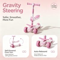 Trottinette pour enfants 3 en 1 avec siège pliable, hauteur réglable, roues silencieuses et lumineuses, musique, lumière, plastique, jouet pour enfants de 3 à 6 ans