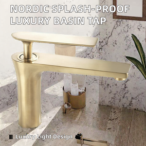 Grifo monomando de lavabo de baño, de latón, montado en encimera, con válvula cerámica, de un solo orificio, de lujo nórdico, a prueba de salpicaduras, para agua fría/caliente - Product Image 2
