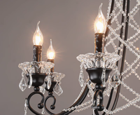 Lustre en fer noir de luxe léger avec couronne de fleurs en cristal, style européen, luminaires décoratifs pour salon, garantie 3 ans