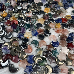 Gemischter Edelstein anhänger Natur kristall Handwerk Amethyst Mond und Stern Anhänger für Heil geschenk - Product Image 5