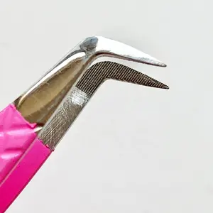 Pincettes à pointe en fibre de marque privée 90 degrés couleur extension de cils rose volume extensions de cils pincettes