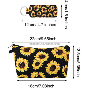Bolsa de maquillaje duradera con cierre de cremallera, neopreno suave a la moda para neceser, soporte para bálsamo labial, llavero, cosmético de girasol - Product Image 2