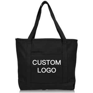 Custom Fashion Women's Handbag High Quality Shopping Shoulder Bag Washable Black Cotton Tote Bag With Zipper