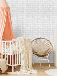 Autocollants muraux modernes en mousse de marbre 3D Motif de briques géométriques imperméables pour chambre à coucher - Product Image 4