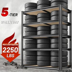 Estantería Ajustable sin Pernos de 4 Niveles, Estante de Almacenamiento de Acero al Carbono con Recubrimiento de Polvo Negro y Estantes de Madera - Product Image 2