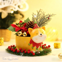 ROOGO Mini pot à succulentes en résine motif renne de Noël, fait main, avec trou de drainage, décoration de vacances, cadeau pour les amateurs de plantes