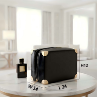 Étui de maquillage de luxe en cuir PU rigide avec fermeture éclair, antichoc, style vintage, coins dorés, boîte de rangement pour flacon de parfum Oud, idéal pour les voyages