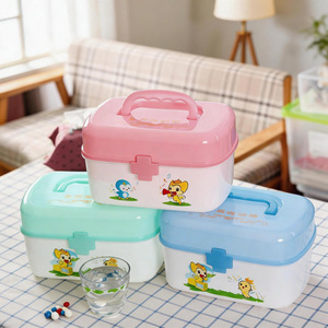 <b>Pill</b> <b>Storage</b> <b>Case</b> Plastic With Handle 2 Grids For Family Medicine Box Blue Red Green Color PP Material - Product Image 4