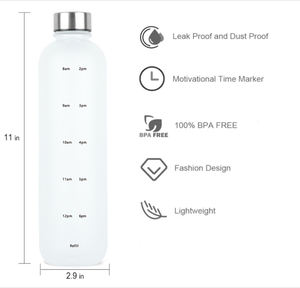 Bouteille d'eau motivante avec marqueur de temps, sans BPA, en plastique Tritan givré, étanche et résistante aux chutes, 1 litre, 32 OZ, pour la salle de sport - Product Image 2