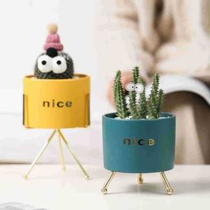Petit pot de fleurs en céramique nordique moderne personnalisé avec fer forgé pour jardin en gros Ins charnu - Product Image 2