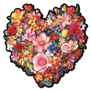 Rompecabezas floral en forma de corazón de madera con caja de madera para regalos - Product Image 1