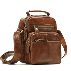 Sac bandoulière pour homme Dujiang en cuir véritable grande capacité usage quotidien marron - Product Image 5