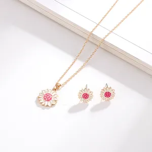 Trendy Flower Necklace And Earring Set Fashion Kids' Jewelry With Diamond Zinc Alloy Copper Resin For Parties Engagements