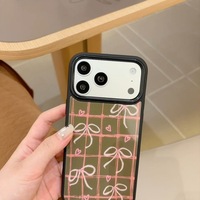 Coques de téléphone portable 2-en-1 givrées à motif écossais coréen avec nœud et grandes découpes noires pour iPhone 16 15 17 18 Pro Max