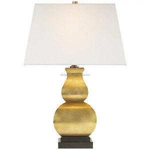 Gold Double Gourd Metal Modern <b>Table</b> <b>Lamp</b> with Black <b>Base</b> | Luxury Statement Lighting for Hotel Guest Room & Living Area - Product Image 1