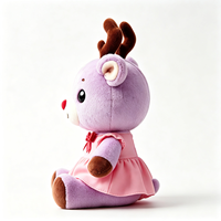 Peluche renne violet clair personnalisée avec robe tutu à volants et nœud en satin rouge, poupée en peluche, cadeau de Noël pour enfants, adorable peluche renne