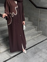 Abaya de Luxe 2026 Dubaï, Abaya Ouverte pour Femme Musulmane, Ornée de Perles Faites à la Main, Style Tendance pour Ramadan et l'Aïd