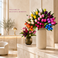Nouvelles Tulipes en Soie Moulées par Injection à 9 Têtes pour Décoration d'Allée de Mariage, Bouquet de Fête, Composition Florale Maison, Fleur Faite à la Main