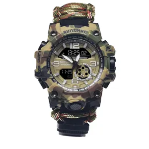 Multifunctional Outdoor Gear Emergency Survival Bracelet Watch With Whistle Fire Starter Scraper Compass Survival Watch