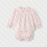 Vêtements pour enfants en gros, tenues 2 pièces pour filles, ensemble de vêtements pour bébés filles à manches longues à pois suisses roses