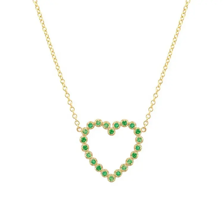 LYBURCHI 925 Sterling Silver 14/18K Gold Plated Vermeil Fine Jewelry Apple Green CZ Diamond Open Heart Necklace for Women