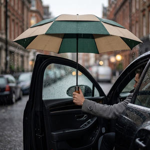 Superior good quality extra large Compact Umbrella air vented double layer high density Fabric umbrellas with wood handle - Product Image 6