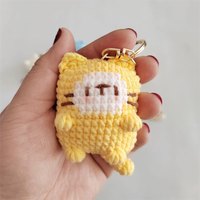 Porte-clés Amigurumi chat au crochet fait main, en peluche douce, design dessin animé, portable, mignon, breloque de sac, décoration, cadeau