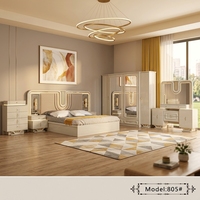 Ensemble de meubles de chambre à coucher modernes en bois avec éclairage LED, fonction massage et finition haute brillance pour appartement et hôtel