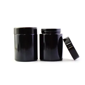 Black Glass Jar Custom High Quality Packaging Smell Proof Cosmetic Glass Container Uv Violet Glass Jar Dark Logo Printing Label