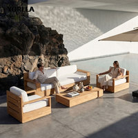YORLLA Ensemble de canapés modulaires en teck minimaliste sur mesure, fabricant de sièges d'extérieur en bois