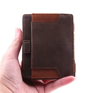 Dompet Pria Koin Kulit Minimalis Tipis dengan Ritsleting Elastis Pemegang Kartu Dompet Pita Elastis