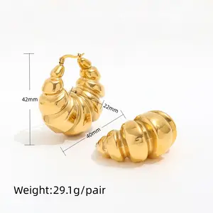 New PVD Gold Plated Hollow Croissant Design Stainless Steel Big Statement Hoop Earrings Trendy Wholesale Jewelry For Gifts