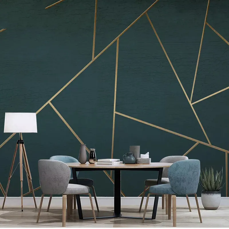 Stickers wall mural deep green line luxury furniture tv bar background home decor interior PVC wallpaper rolls