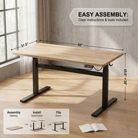 Bureau électrique moderne réglable en hauteur, structure métal-bois, capacité de charge 70 kg, design ergonomique assis-debout, mémoire de position pour le bureau
