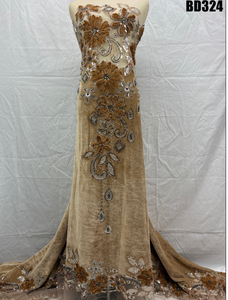 Tessuto in <span class=keywords><strong>Velluto</strong></span> <span class=keywords><strong>Bordeaux</strong></span> con Ricami Floreali 3D e Perline, Decorazioni in Strass Fatte a Mano per Abiti da Sera Stile Sirena - Product Image 6