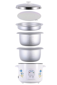 Olla Arrocera Eléctrica Portátil de 2L con Recipiente Interior Extraíble Antiadherente, Cocción Rápida de 1500W, un Solo Toque, Blanca, para Sopa y Arroz - Product Image 2
