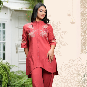 Excellent Quality Bulk Button-<b>Down</b> Embroidery Asymmetrical Kurta Top and <b>Pant</b> Set - Product Image 5