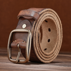 เข็มขัดหนังวัวแท้สำหรับผู้ชายผู้หญิงดีไซน์คาวบอยตะวันตกแนววินเทจพร้อมห่วงสายรัดทองเหลือง - Product Image 1