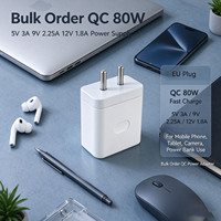 Adaptor Daya Custom Logo QC 80W 5V 3A 9V 2.25A 12V 1.8A Colokan EU untuk Kamera, Tablet, Speaker, dan Pengisi Daya Ponsel