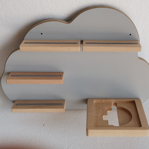 Mensola Galleggiante a Forma di Nuvole in Legno <span class=keywords><strong>Grigio</strong></span> per Toniebox, Prodotti in Legno da Parete per Bambini - Product Image 1