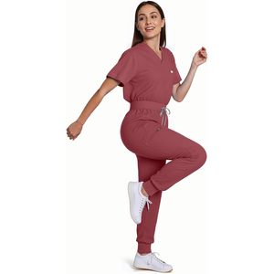 FOXA Women's Scrub Set V-Neck Top Cargo Pants <b>4</b>-Way Stretch Hospital Uniforms - Product Image 2