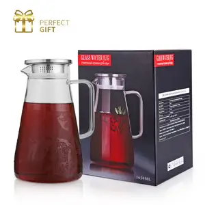 CnGlass 56oz. 붕규산 유리 가열 물 주전자 유리 물통 뚜껑 내열 유리 물 필터 투수