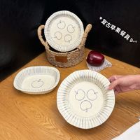 Service de vaisselle en céramique minimaliste peint à la main motif ligne de pommes, assiettes, bols et ustensiles de cuisson sous glaçure pour usage quotidien en cuisine