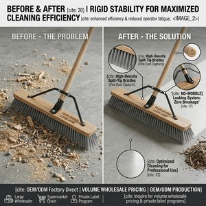 Balai à pousser commercial robuste de 24'' et 36'' pour usage intensif – Vente en gros |   Poignée en bois massif avec support en acier anti-basculement |   Fabricant OEM/ODM - Product Image 2