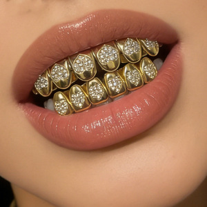 Grillz double pièce en forme de cœur, plaqué or et argent, avec zircone, unisexe, pour usage quotidien, style Hip Hop, ornements dentaires - Product Image 4