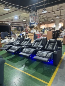Fauteuil de <span class=keywords><strong>cinéma</strong></span> électrique moderne de luxe pour intérieur, en cuir véritable bleu foncé, 2 places, canapé inclinable électrique, mobilier de <span class=keywords><strong>cinéma</strong></span> - Product Image 3