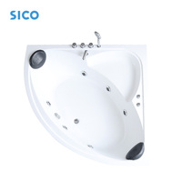 Baignoire de massage à remous en acrylique SICO, six jets, robinet cascade, baignoire d'angle avec tablier, moderne, pour hôtel et villa
